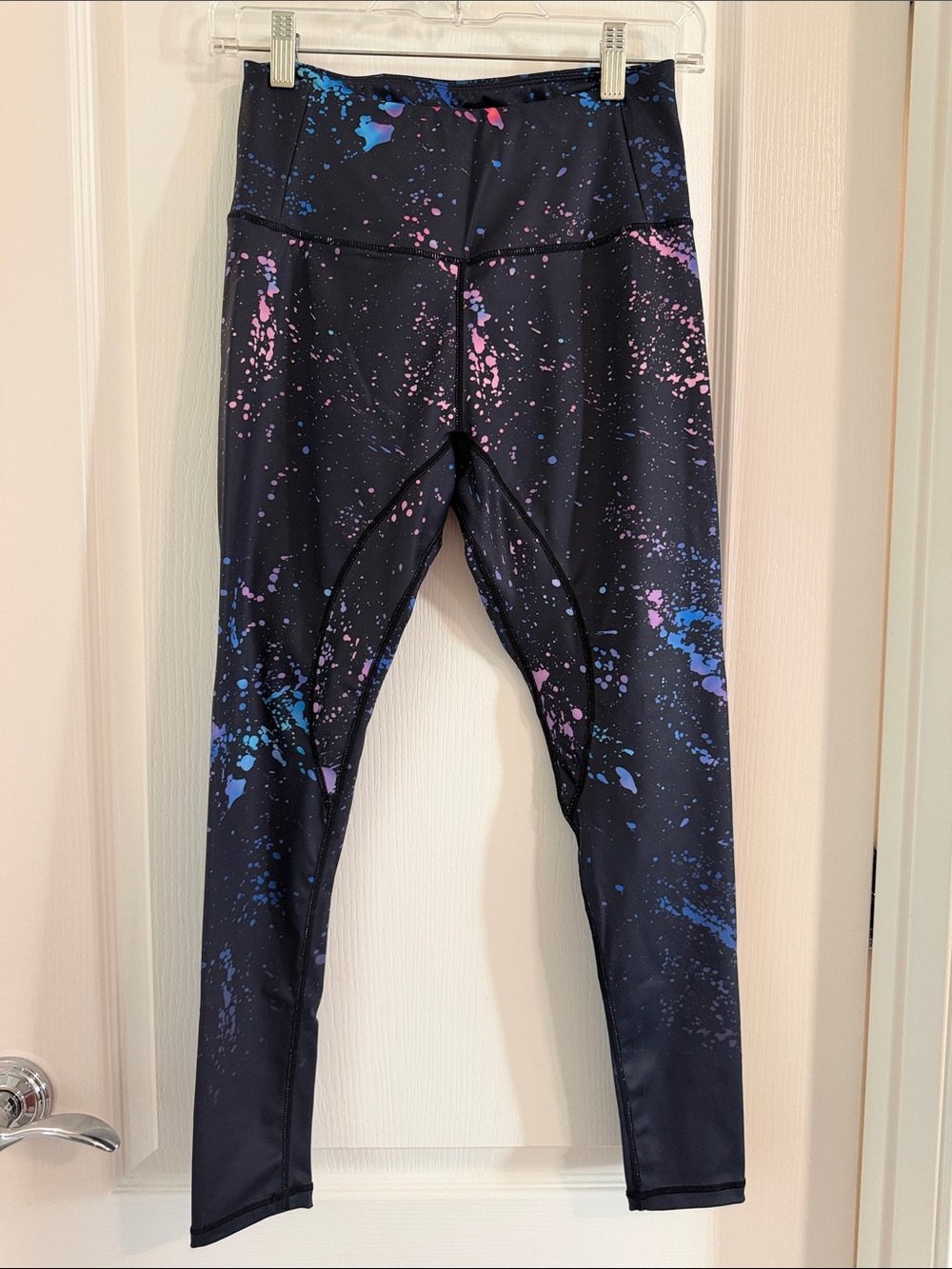 Kids Black Leggings with Pink & Blue Splatter Print